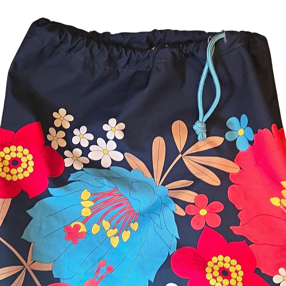 Navy Multicolor Floral Drawstring Large Duffle Bag Detachable Adjustable Strap